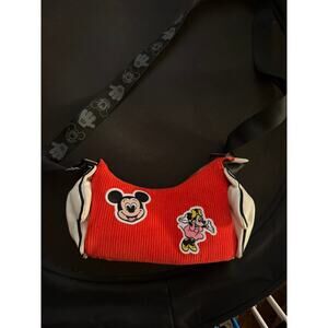 Disney's Mickey & Minnie Mouse Corduroy Crossbody Loungefly Bag w Camera Strap